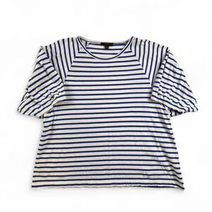 J.Crew Striped Tee Womens XL Blue White Puff Sleeve Shirt Preppy Cotton Top